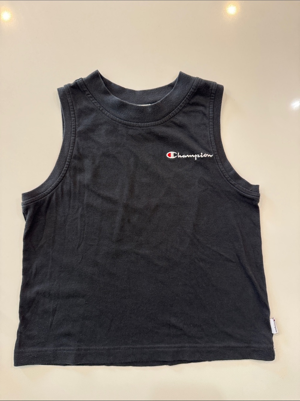 Champion Black Sleeveless Cropped Tank Top Small Script Logo | Size XS